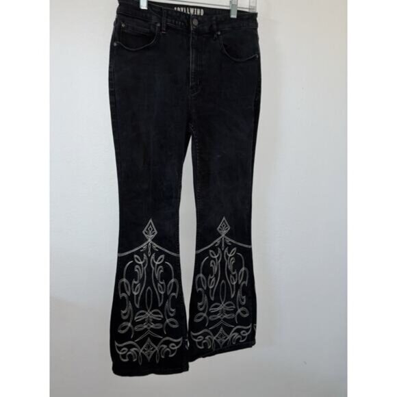 IDYLLWIND Fueled by Miranda Lambert Black Embroidered Bell Bottom Jeans Women 12